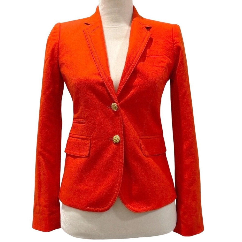 J.Crew Womens 00 Orange Wool Gold Crest Button Classic Preppy Schoolboy Blazer